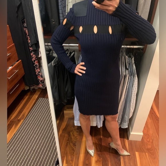 Alexander Wang navy blue ribbed dress with cutouts and épaullet details. Small - Picture 6 of 7